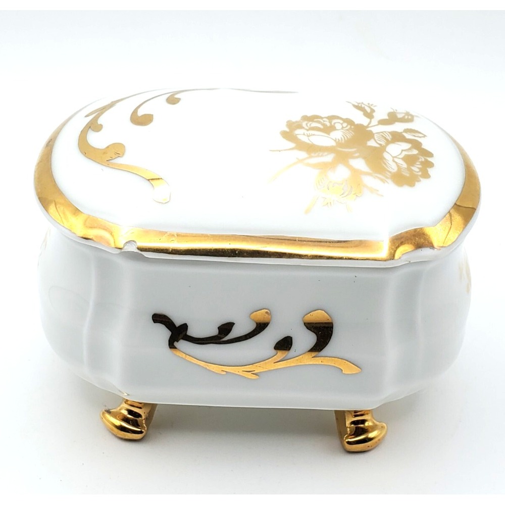 Vintage Limoges White & Gold Trinket Box READ